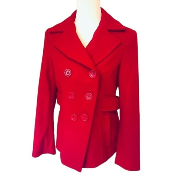 🔥 Guess Jeans Red Wool Peacoat – Women's Size M Jacket Coat. - Picture 1 of 11